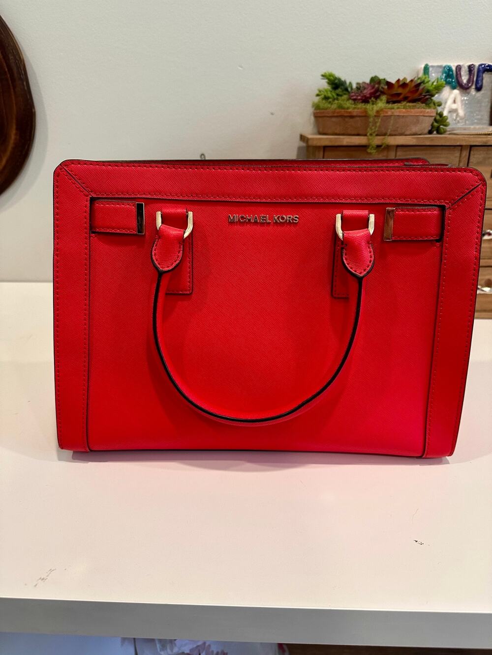Michael Kors Bright Red Leather Satchel Tote Handbag